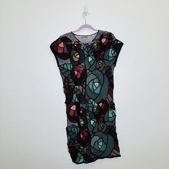 Lim’s 1980’s Vintage Hand Crocheted Jewel Tone Abstract Dress Large - Picture 5 of 6